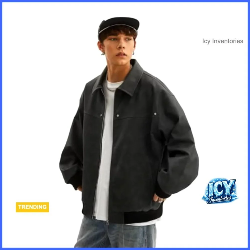 Men's Faux Leather Zip Up Bomber Jacket Vintage Biker Streetwear